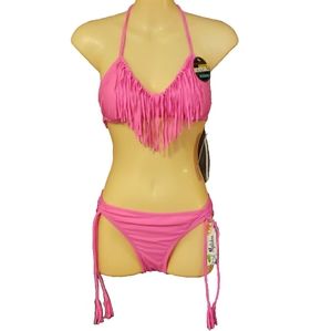SM BIKINI Top & Bottom Pink Fringe Swimwear NWT
